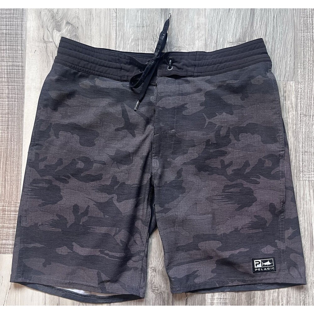 Pelagic High Performance Board Shorts Cargo Pocket Camo Stretch Swim Trunks 30